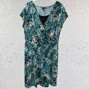 212 Collection Unique Multi-Color Pattern Midi Dress w/ Faux Wrap Design Size XL